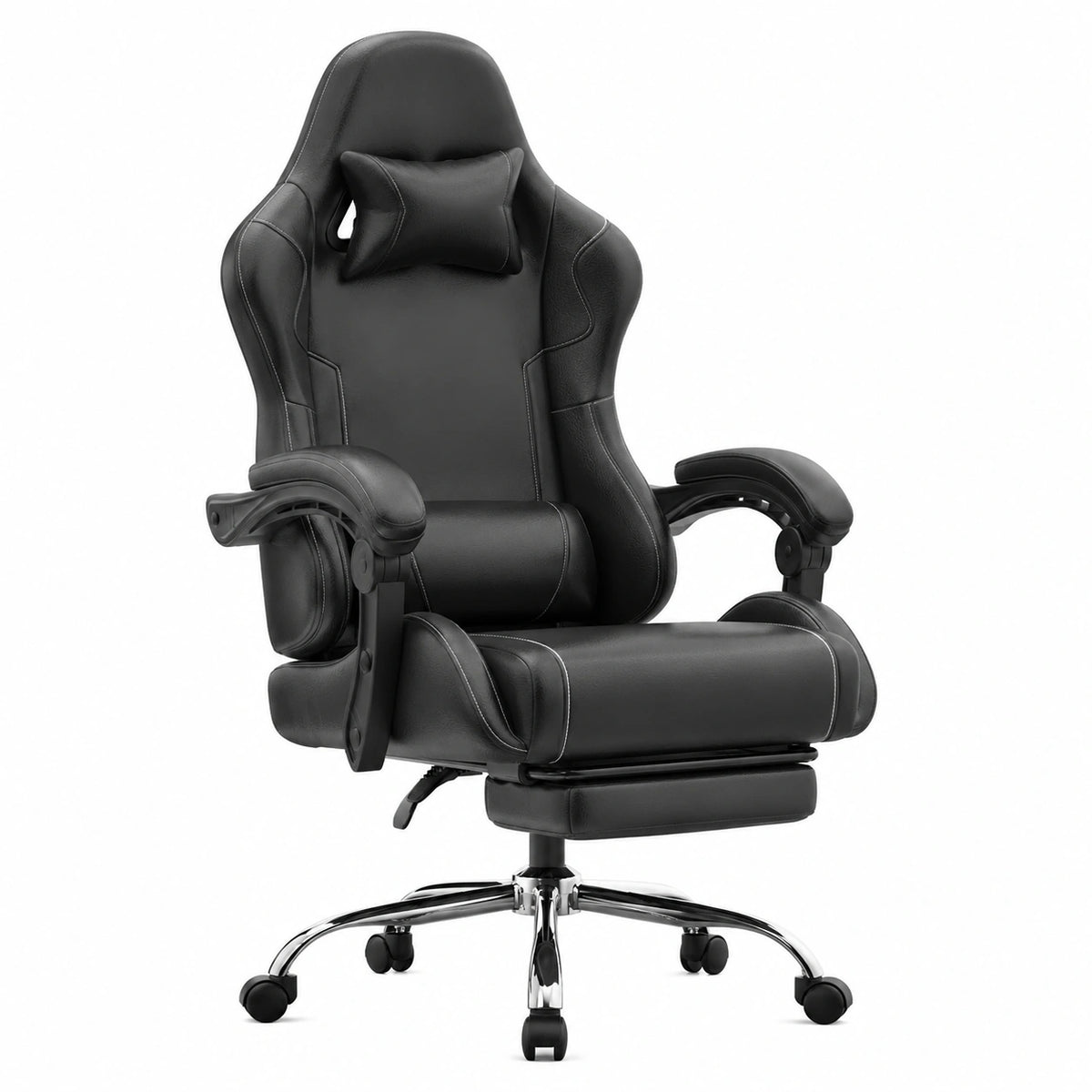 Sedia da Gaming Ergonomica Dowinx con Poggiapiedi, Reclinabile fino a 150°, Braccioli Regolabili, Imbottitura Confortevole, Capacità 180 kg, Nero