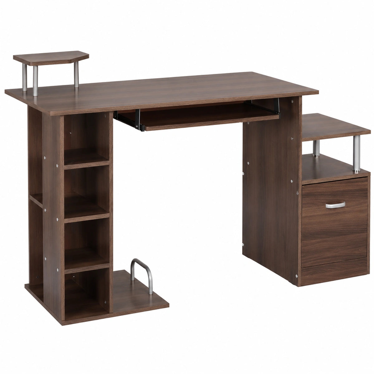 Scrivania Moderna in Legno con Cassetti e Tastiera Estraibile per Ufficio, 152x60x88cm, Color Marrone