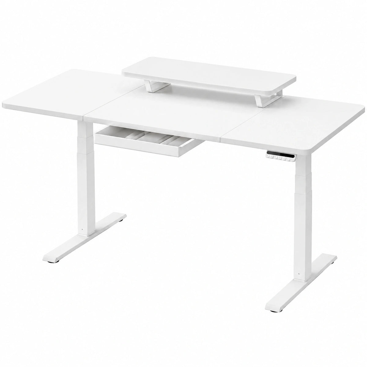 Scrivania Elettrica Regolabile con Porta USB-C e Cassetto, 140x70 cm, Promemoria Sedentarietà, Bianco