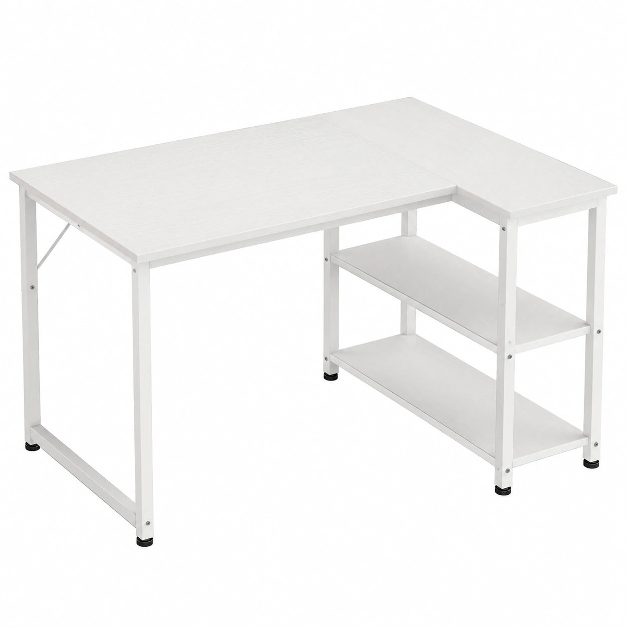 Scrivania Angolare Bianca 100x70 cm con Scaffali Reversibili, Salvaspazio per Ufficio Domestico