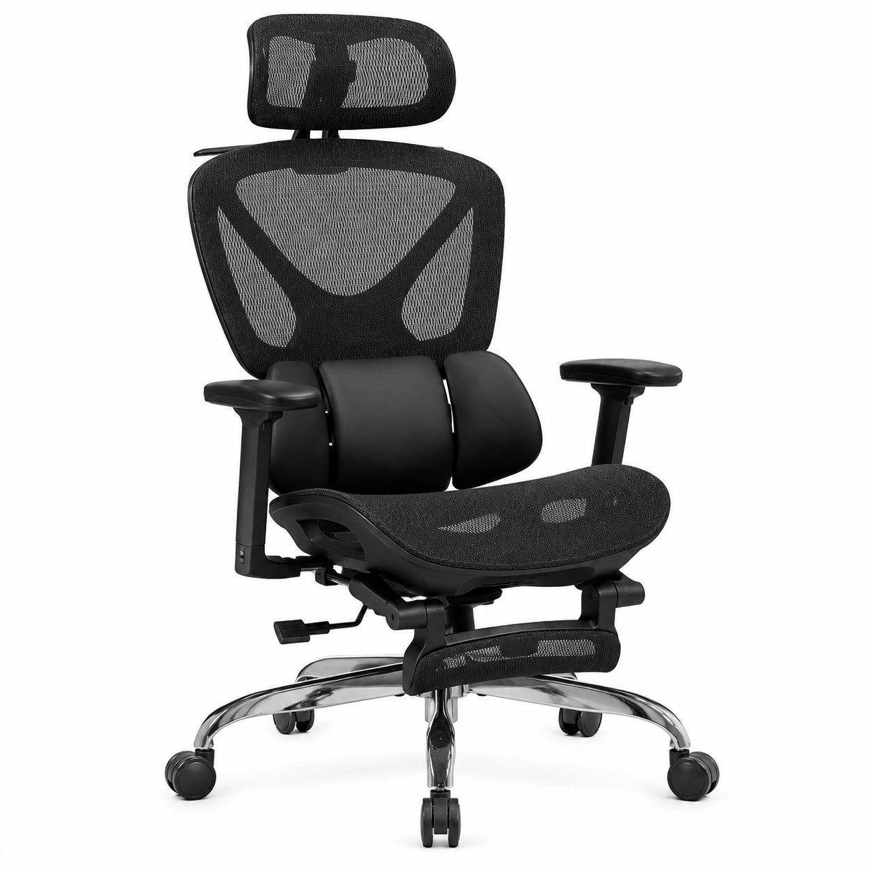 Sedia Ergonomica da Ufficio con Supporto Lombare e Poggiapiedi Regolabile, Nera