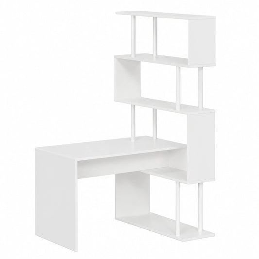 Scrivania Angolare Moderna con Ripiani Multipli per Ufficio, 120x80x176 cm, Colore Bianco