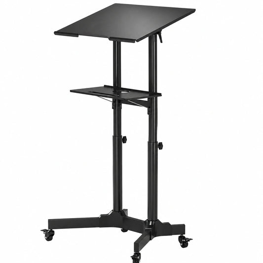 BONTEC Tavolino Porta PC Regolabile con Ruote e Piano Inclinabile, per Lavoro e Studio, Nero
