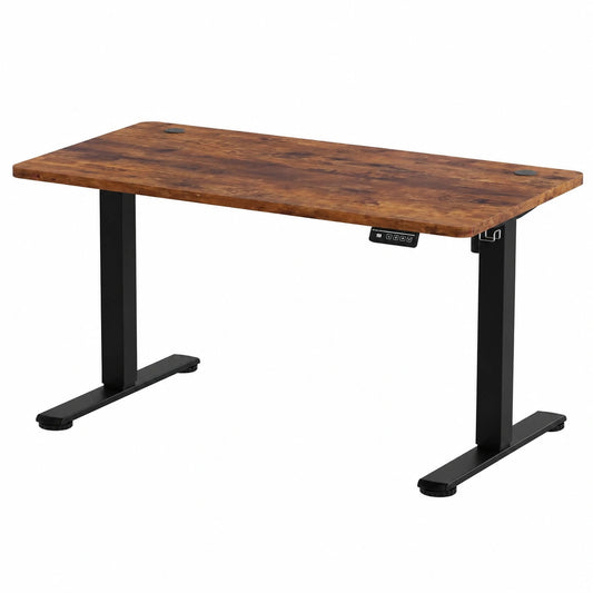 Scrivania Elettrica Regolabile JUMMICO 140x60 cm con Memoria a 4 Pulsanti e Gancio, Perfetta per Ufficio, Studio e Gaming, Colore Marrone