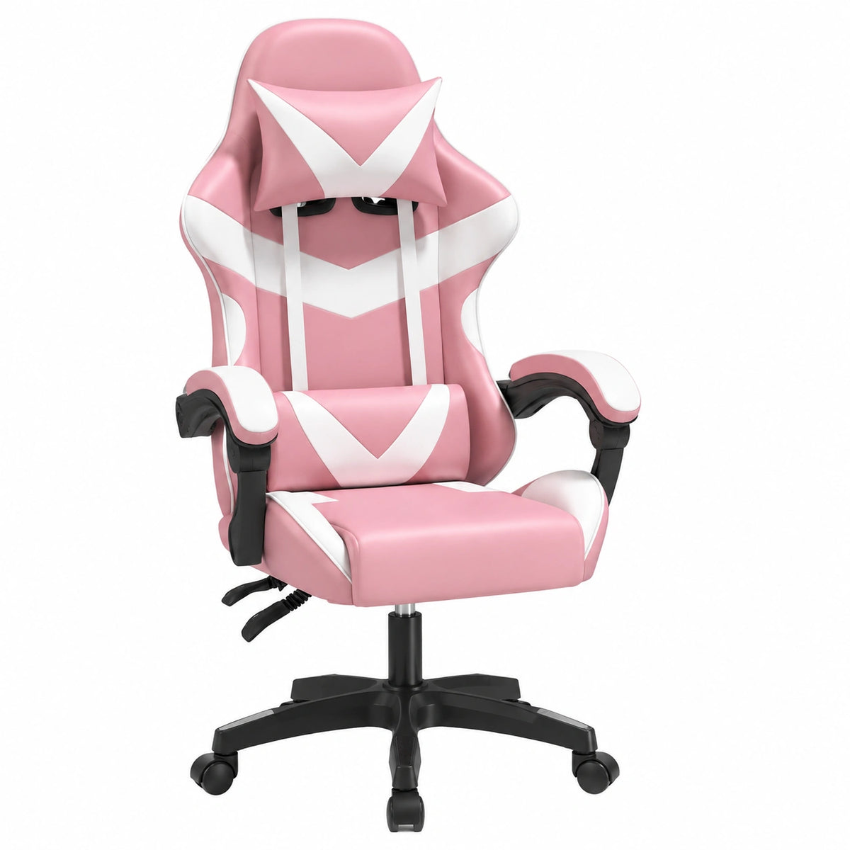 Sedia da Gaming Ergonomica Baroni Home, Regolabile in Altezza con Supporto Lombare e Poggiatesta, 50x62x110-120 cm, Rosa/Bianco