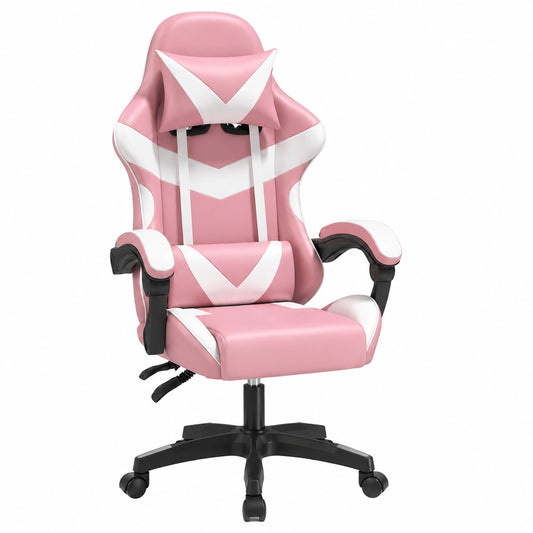Sedia da Gaming Ergonomica Baroni Home, Regolabile in Altezza con Supporto Lombare e Poggiatesta, 50x62x110-120 cm, Rosa/Bianco