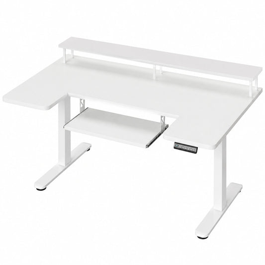 Scrivania Elettrica Regolabile OffiGo con Monitor e USB, 140 cm, LED e Bianca, per Gaming e Ufficio