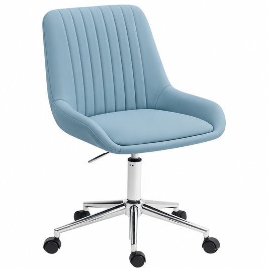 Sedia Ergonomica Blu in Pelle PU, Senza Braccioli, Girevole e Regolabile per Ufficio e Camera