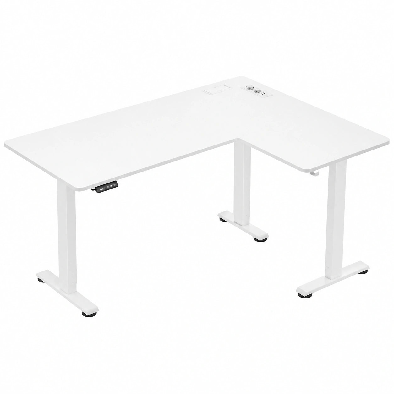 Scrivania Angolare Regolabile in Altezza Elettrica con Stazione di Ricarica, 140x160 cm, L-Shape, Bianco