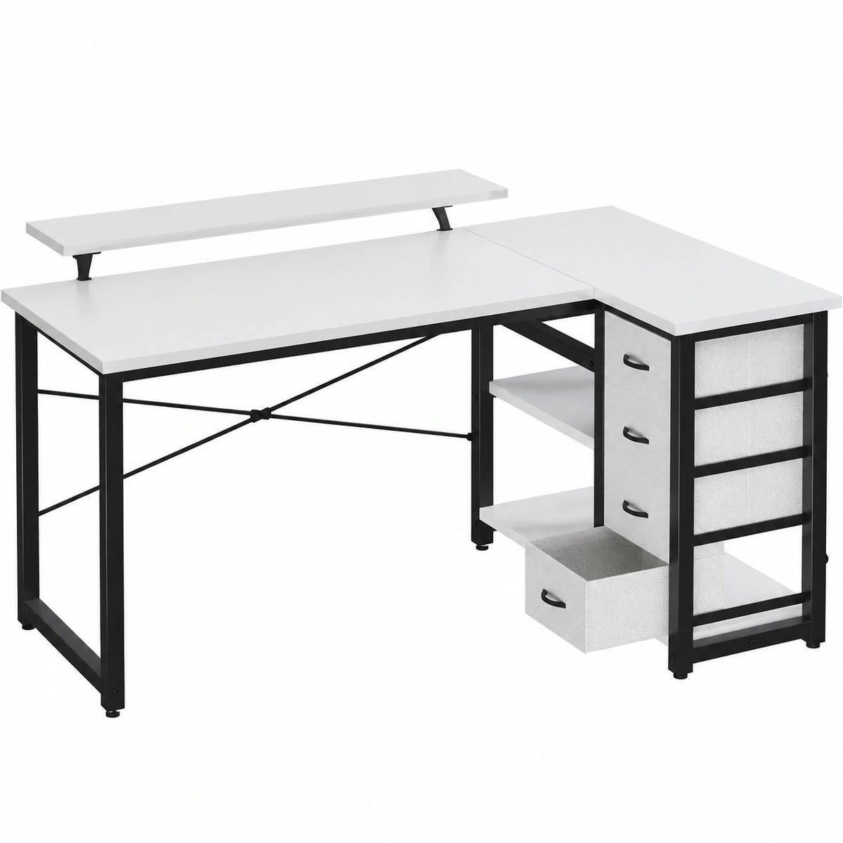 Scrivania Angolare Reversibile con Cassetti e Porte USB per Ufficio e Gaming, Bianco 160x80 cm