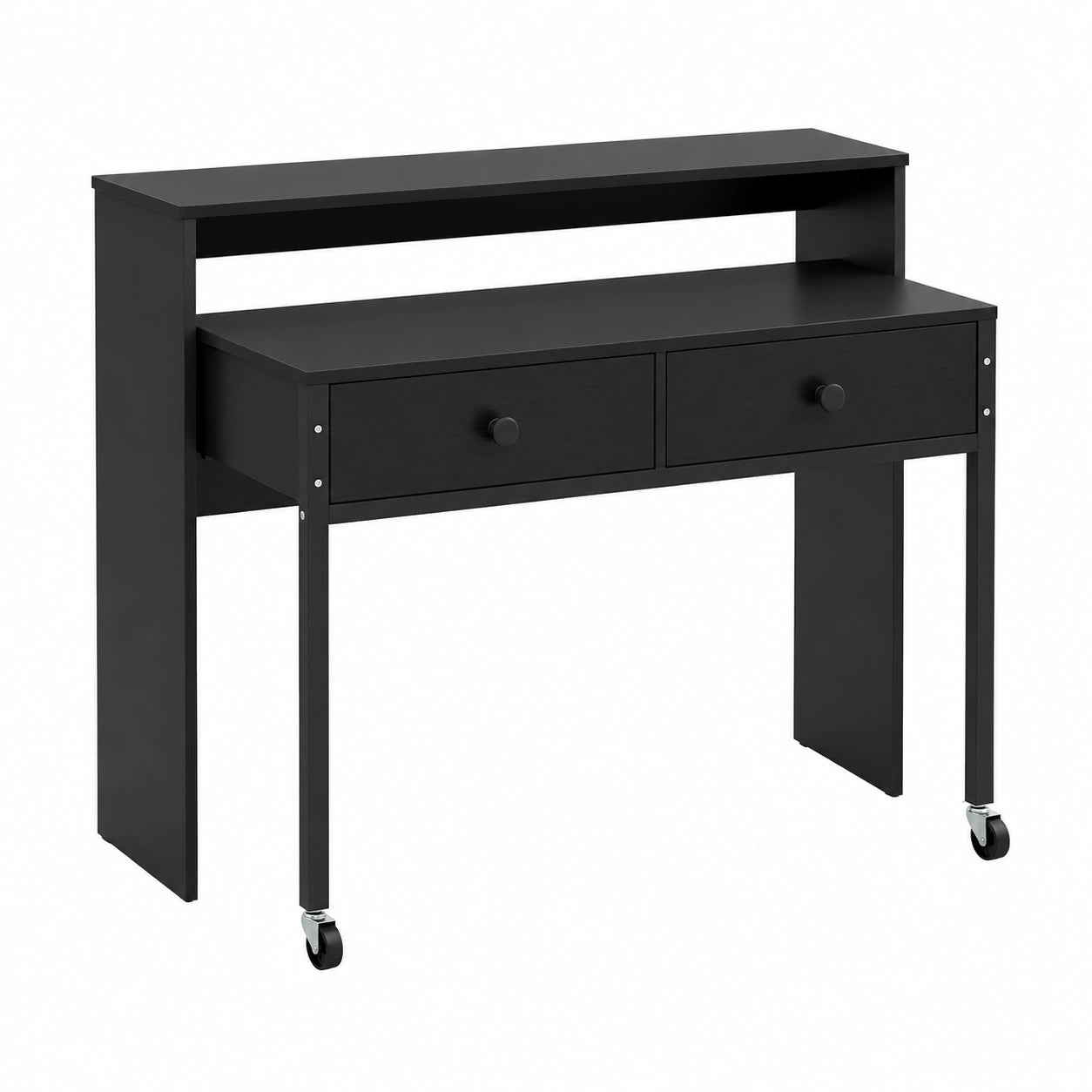 Scrivania da Computer con Cassetti e Ruote Bloccabili, 100x63x88 cm, Ideale per Ufficio e Casa, Colore Nero