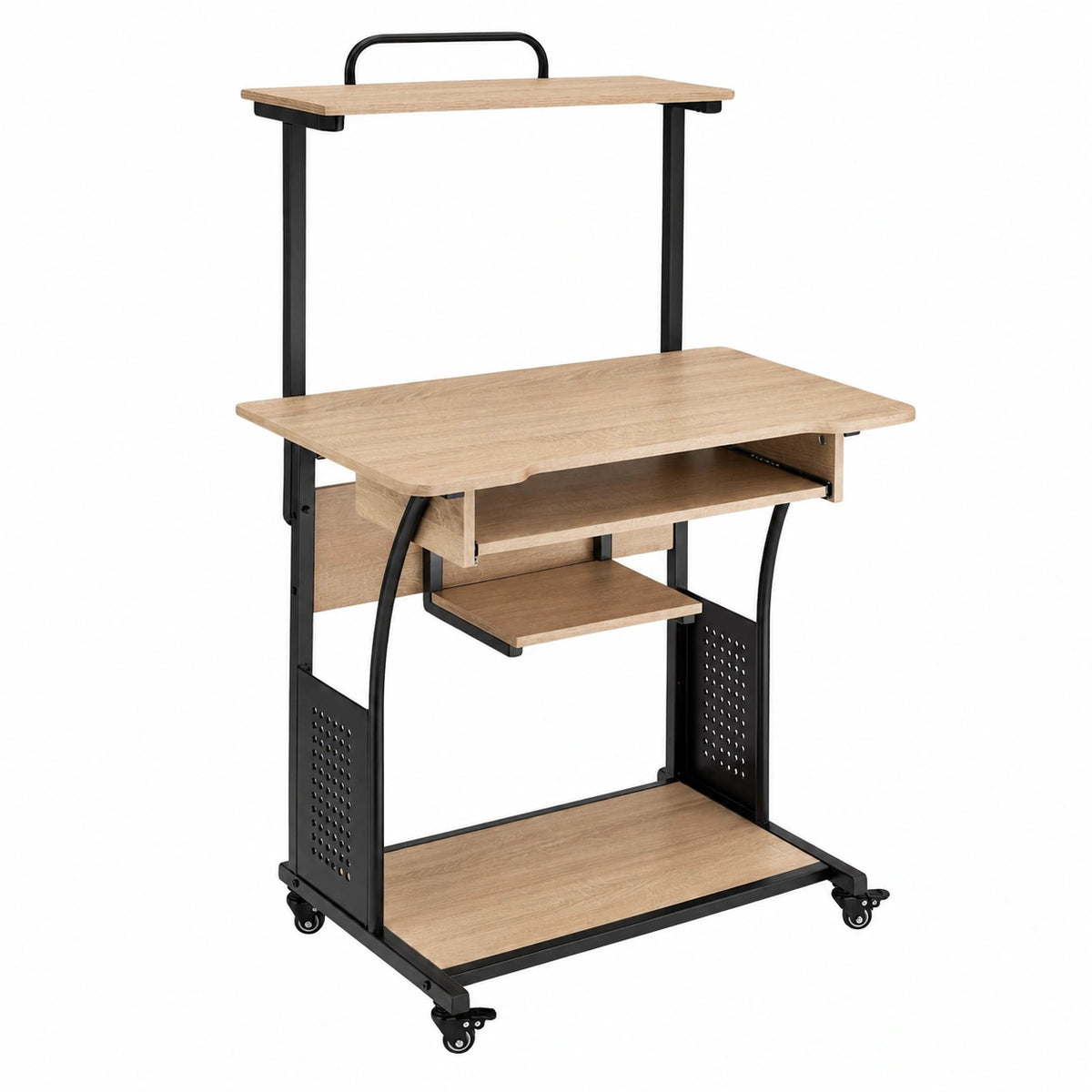 Scrivania Gaming con Ruote, Struttura in Acciaio e Ripiano Tastiera - Design Industriale 80x65,5x130,5 cm