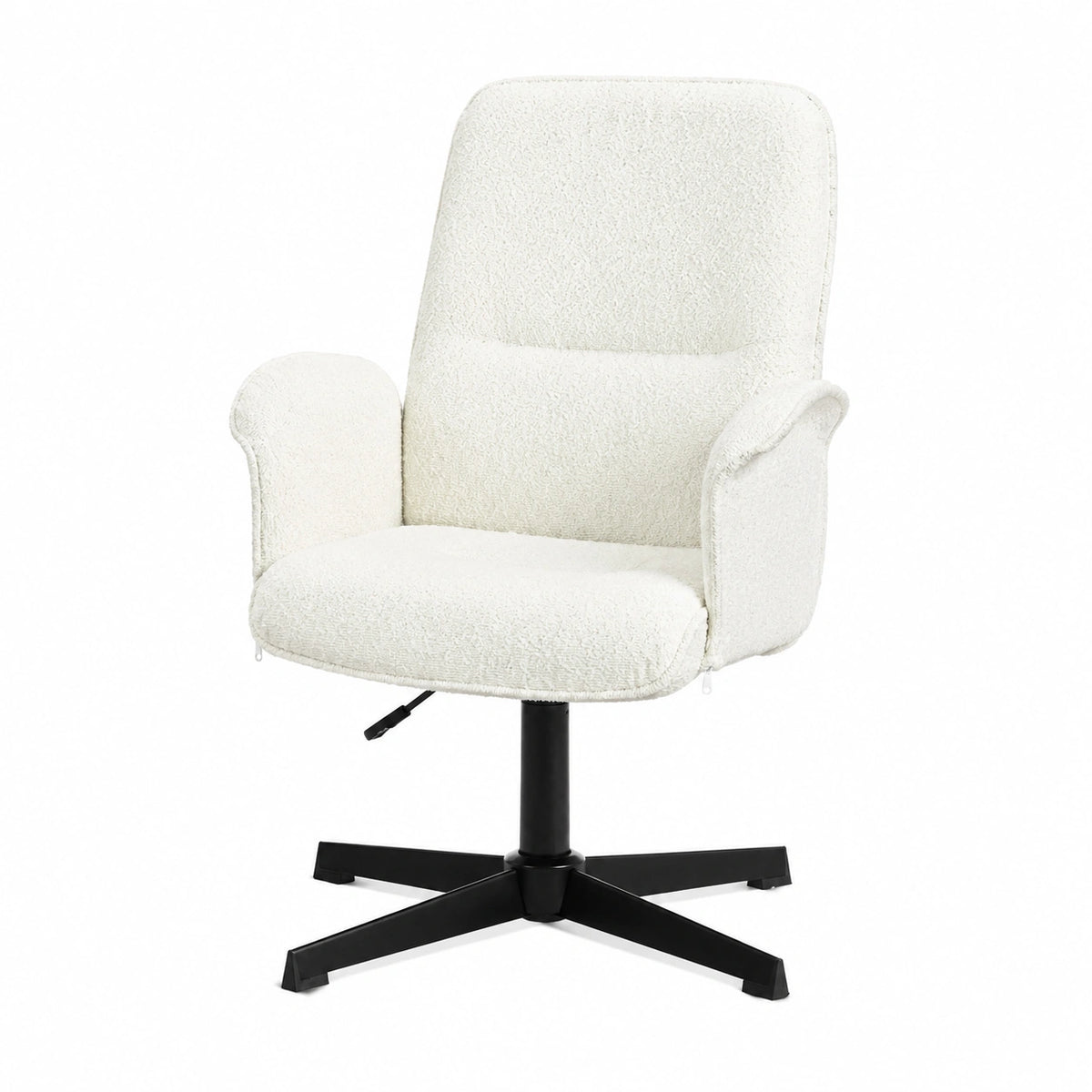 Sedia Girevole da Ufficio in Velluto Beige Regolabile per Camera e Studio