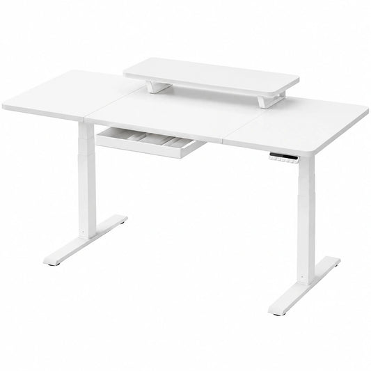 Scrivania Elettrica Regolabile con Porta USB-C e Cassetto, 140x70 cm, Promemoria Sedentarietà, Bianco
