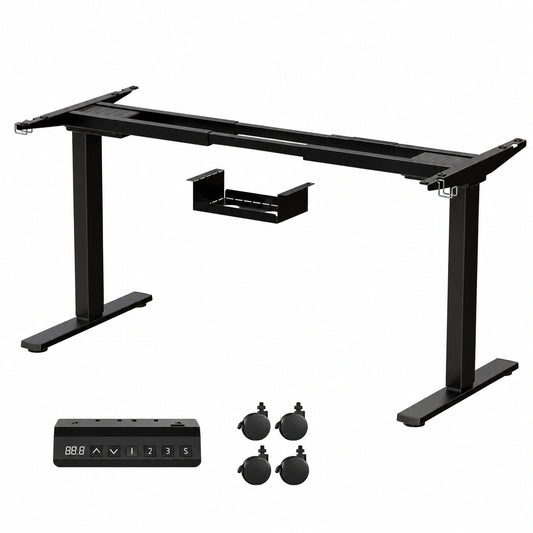 Scrivania Regolabile Devoko, 2 Motori, Altezza 73-120 cm, Memoria a 3 Tasti, Rotelle e Ganci, Sistemi di Gestione Cavi, Nero