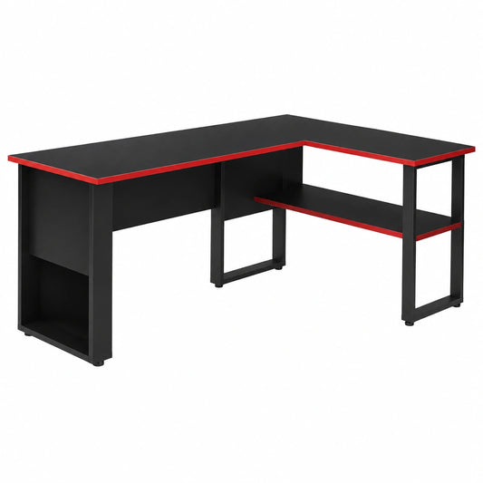 Scrivania a Forma di L per Gaming e Ufficio - Homidea Arena, Grandi Dimensioni, Design Moderno Nero/Rosso