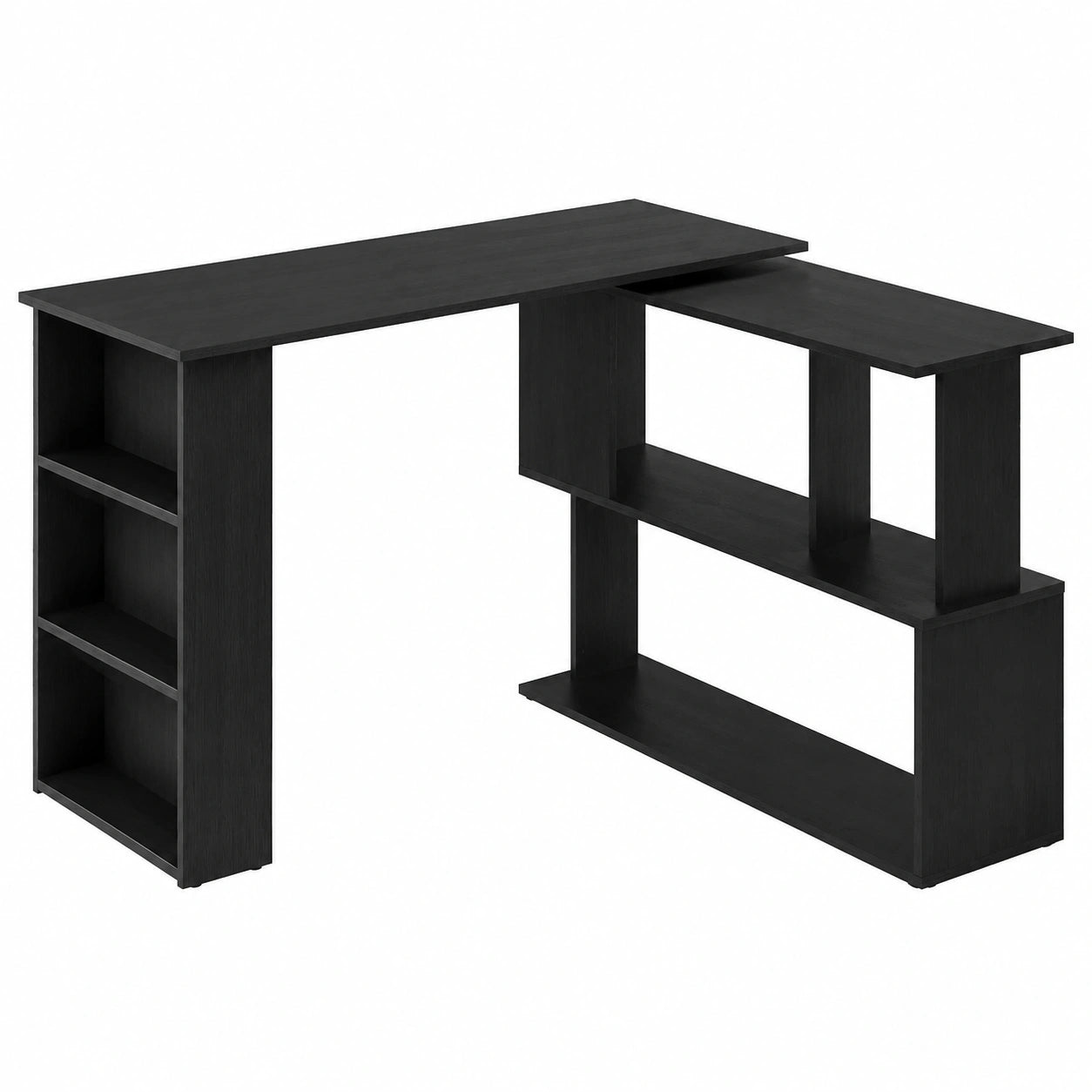 Scrivania Angolare Reversibile con Mensole, Tavolo da Computer in Stile Industriale, 120x110x74.5 cm, Nero