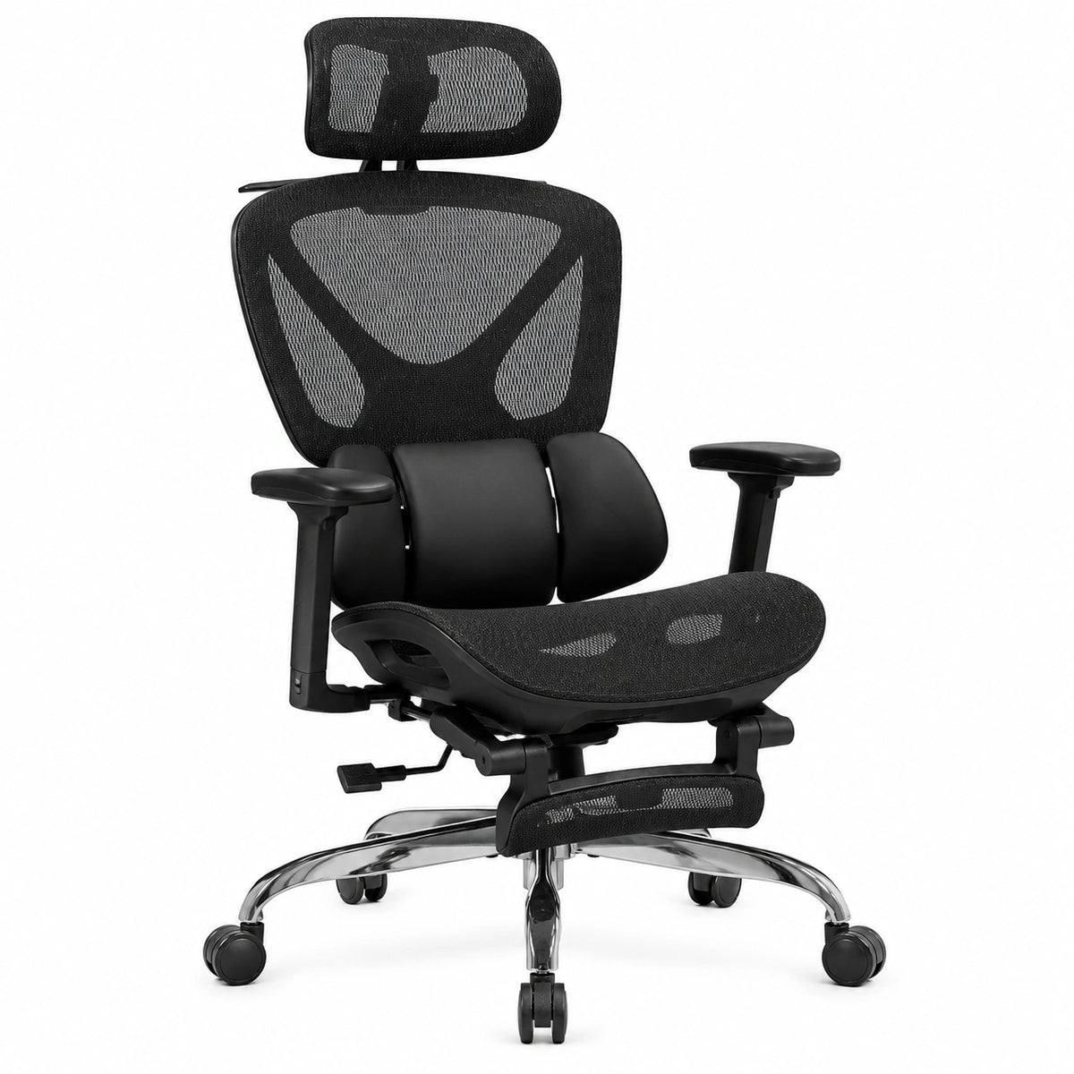 Sedia Ergonomica da Ufficio con Supporto Lombare e Poggiapiedi Regolabile, Nera