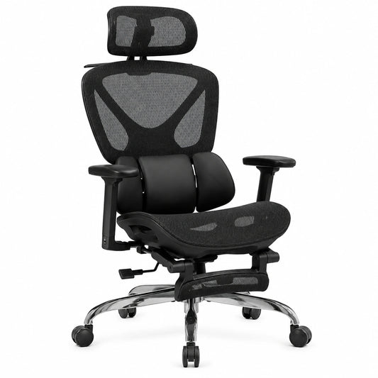 Sedia Ergonomica da Ufficio con Supporto Lombare e Poggiapiedi Regolabile, Nera